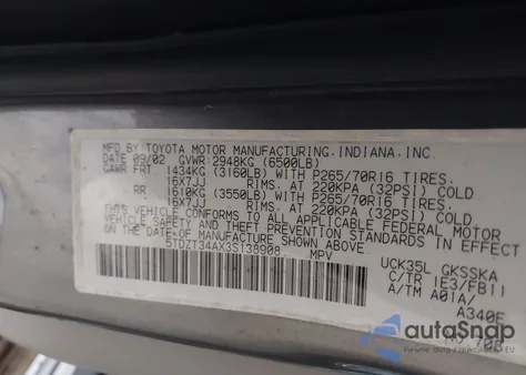 2003 Toyota Sequoia Sr5 V8 z USA, uszkodzony, nr VIN 5TDZT34AX3S138908